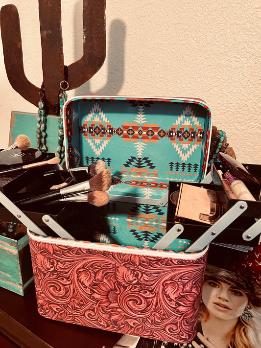 Tooled and Aztec makeup/jewelry case