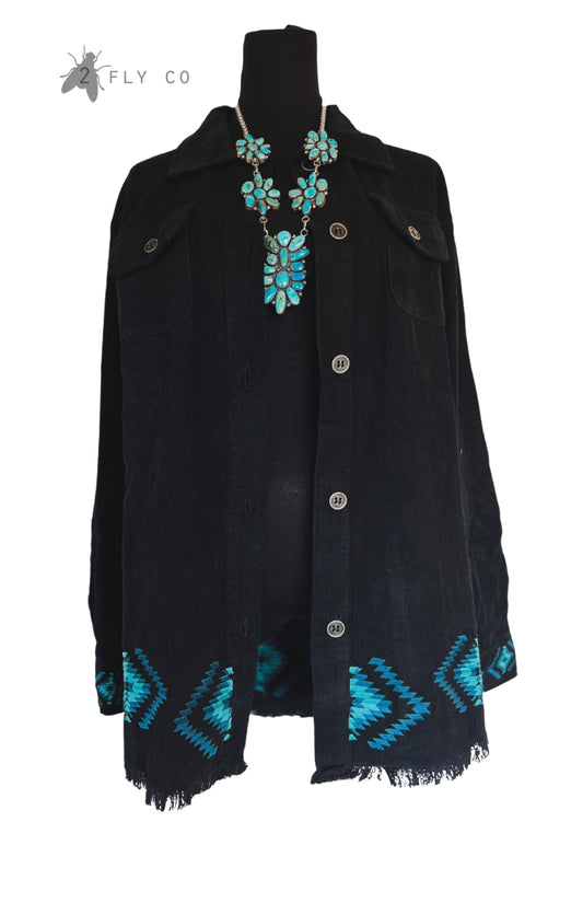 Aztec embroidered shacket