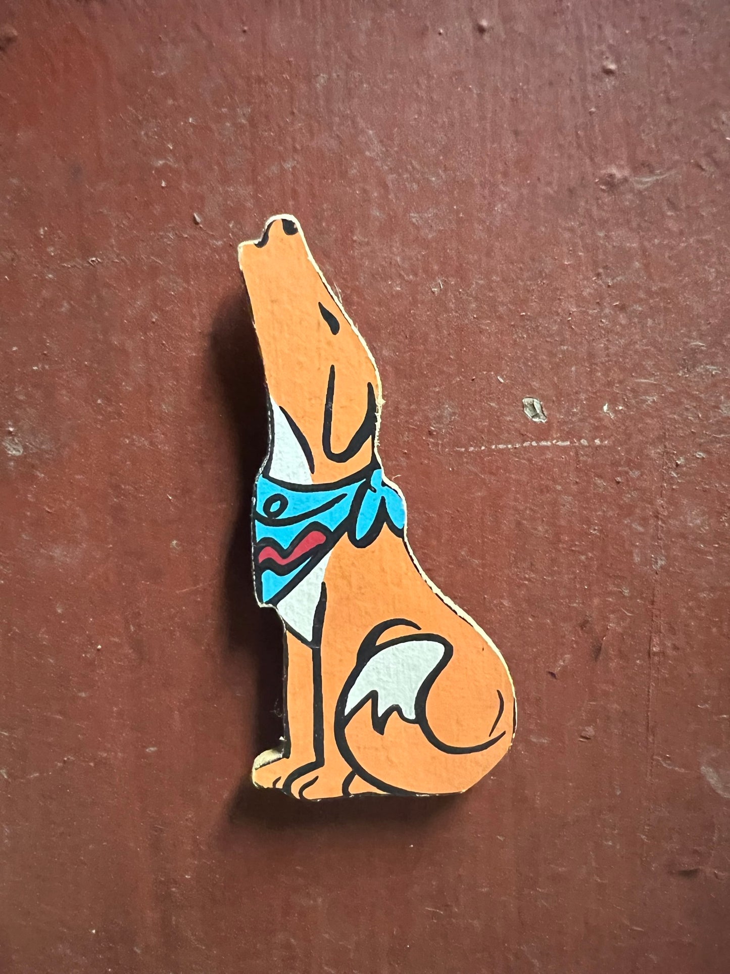 Wooden coyote magnet