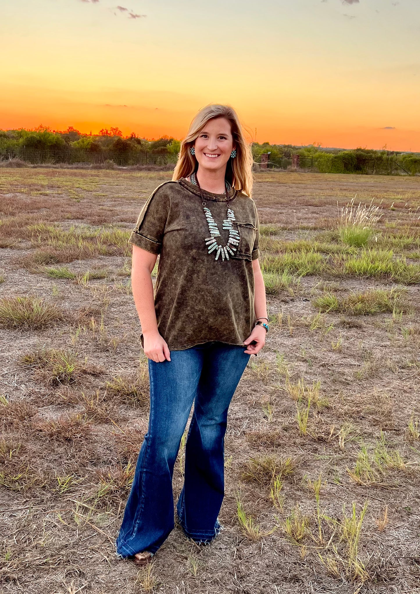 Olive distressed tee